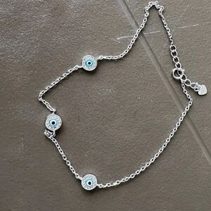 925 Sterling Silver Evil Eye CZ Anklet